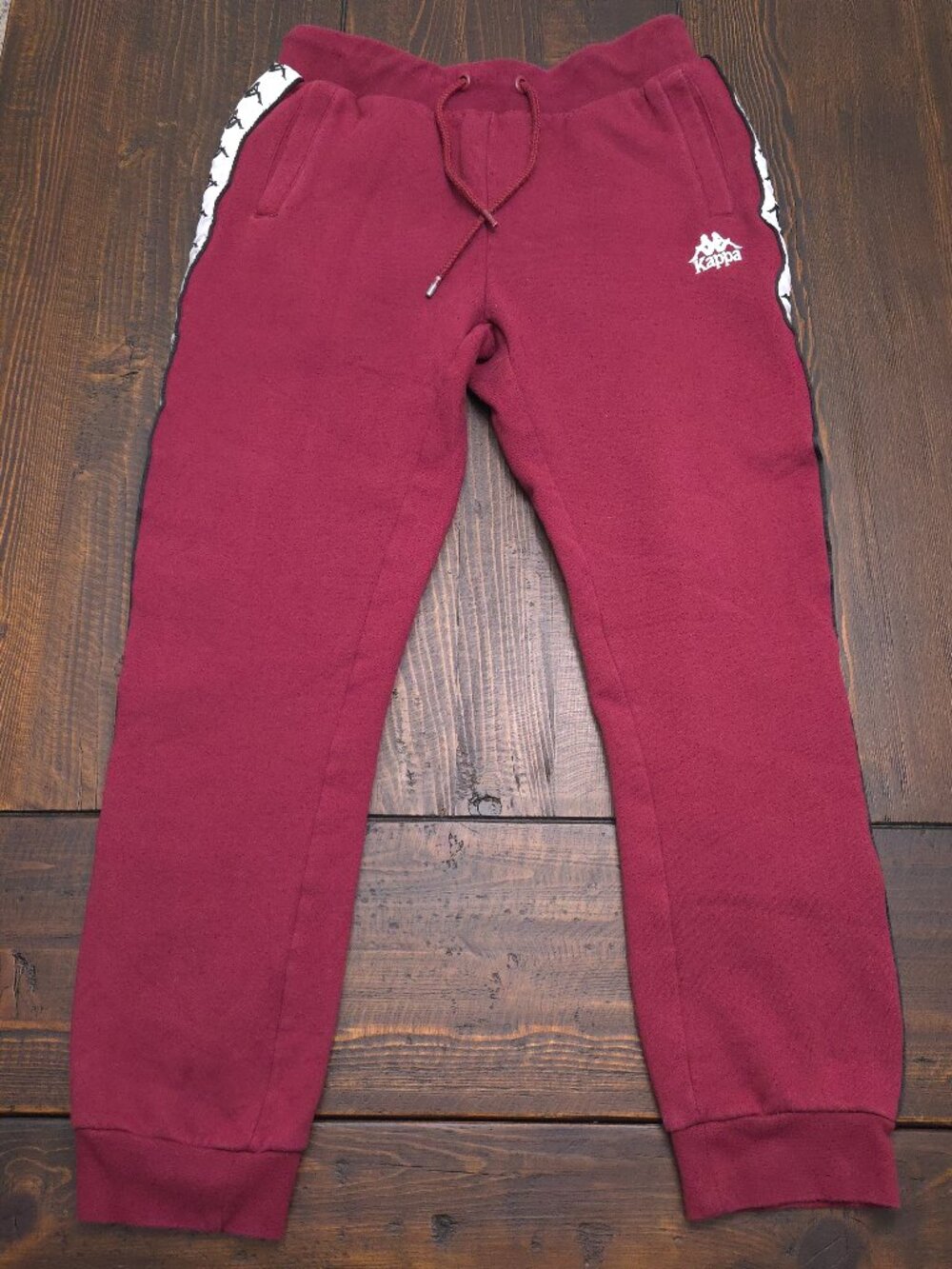 Kappa 222 Banda Sweatpants Mens Medium M Maroon Burgundy Fleece Joggers Taped